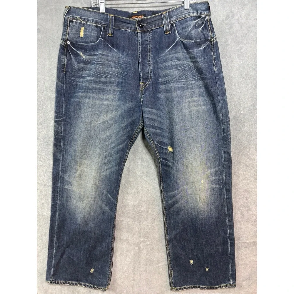 Y2K Ed Hardy Christian Audigier 2009 Button Fly Classic Baggy Denim Jeans Sz 40